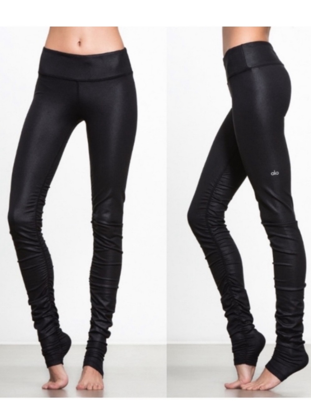 Alo Yoga Idol Low Rise Black Glossy Rushed Airbrushed Leggings Women’s Size XS